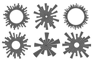 Sound music circular wave. Radial audio equalizer icons on white background. round abstract graphic of voice and echo. Frequency geometric bar. vector