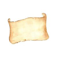 Watercolor ancient paper with torn edges and unrolled scroll illustration isolated background. Paperboard with empty space for vintage calligraphy. For advertisement, storytelling, education vector