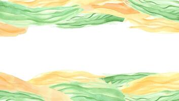 Watercolor wavy orange, green lines rectangle frame with empty space for text. Hand painted abstract horizontal dynamic stripes illustration isolated background. Border for Patrick day decor, greeting vector