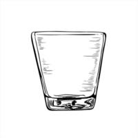Empty drinking glass line art black ink sketch. line art black ink sketch. Transparent glassware without liquid isolated illustration. Hand drawn element for menu, shop window design vector