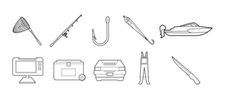 Fisherman Tools and Equipment Illustration Set vector