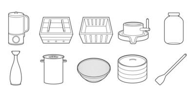 Soybean Cooking Utensils Outline Set Illustration vector