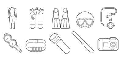 Diver Tools and Equipment Related Object Outline Set Illustration vector