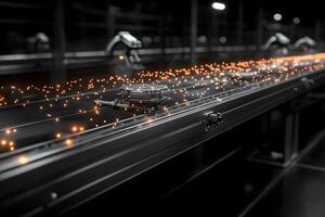 Futuristic Automated Factory Conveyor with Glowing Particles for Technology Design photo