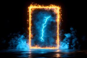 Futuristic Portal with Fire and Lightning for Sci-Fi Design and Digital Art photo