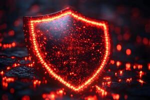 Glowing Cybersecurity Shield for Protection and Data Safety Concept in Digital Networks photo