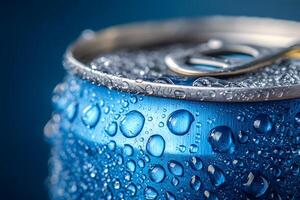 Refreshing Beverage Concept with Condensation on Aluminum Soda Can for Advertising and Design photo
