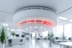 Modern Office Fire Alarm System with Red LED Indicators for Safety photo