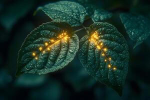 Glowing Light Patterns on Dewy Leaves - Nature Photography for Design and Inspiration photo