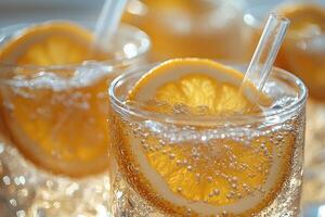 Refreshing Citrus Lemonade with Sparkling Water - Perfect Summer Beverage Concept for Print and Poster Design photo