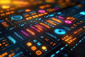 Futuristic Digital Dashboard Interface with Glowing Data Displays for Technology Design photo