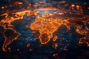Digital World Map with Glowing Network Connections - Global Technology and Communication photo