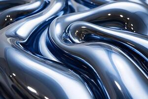 Abstract Metallic Fluidity Dynamic Blue and Silver Waves for Modern Design photo