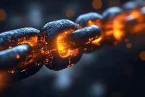 Glowing Chain Links Symbolizing Strength and Connection in a Digital Network photo