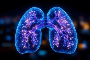 Futuristic Digital Illustration of Human Lungs with Neural Network Visualization photo