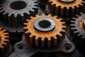 Industrial Gears Close-Up of Rusty Metal Cogs for Mechanical Engineering photo