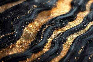 Luxurious Abstract Wave Design with Gold and Black Textures for Art Decor photo