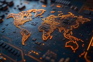 Futuristic Global Circuit Board Map - Technology, Innovation, Digital Network Design photo
