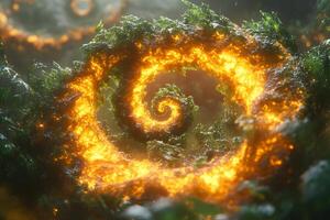Abstract Fiery Spiral in Lush Forest Setting for Digital Design and Art Themes photo