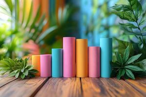 Colorful Gradient Cylinders in Nature-Inspired Abstract Display for Creative Design photo