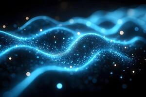 Futuristic Blue Light Waves with Sparkling Particles for Technology Design photo