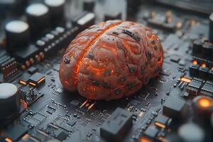 Futuristic Brain AI Concept on Circuit Board Technology and Innovation for Digital Intelligence Design photo