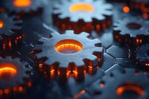 Futuristic Glowing Gears and Cogs Technology Background for Innovative Design photo