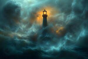 Majestic Lighthouse Amidst Stormy Seas - Oceanic Serenity and Power photo
