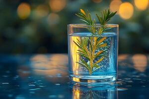 Refreshing Rosemary Sprig in Sparkling Water - Elegant Beverage Photography for Wellness and Nature Themes photo