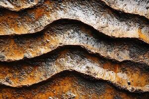 Textured Rusty Metal Surface with Wavy Patterns for Abstract Design and Industrial Background photo