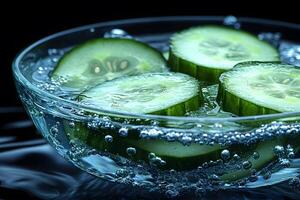 Fresh Cucumber Slices in Water - Concept of Refreshment and Purity for Kitchen Decor photo