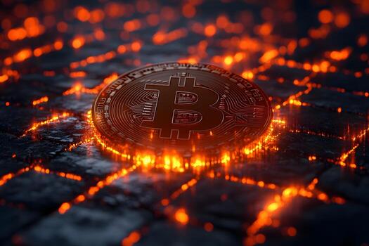 Bitcoin Symbol on Glowing Network Grid - Cryptocurrency and Blockchain Concept photo