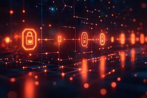 Cybersecurity Network with Digital Locks Blockchain and Data Protection Concept photo