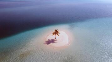 Serene tropical island with palm tree surrounded by azure blue ocean waters photo