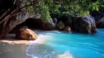 Tranquil tropical cove with pristine beach and clear turquoise water photo