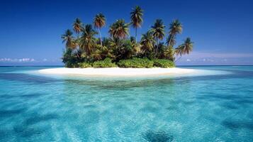 Tranquil tropical island oasis with turquoise waters and lush palm trees photo