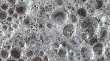 Close-up view of soap bubbles and foam texture background in neutral tones photo