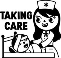 A glyph sticker of a nurse taking care of patient vector