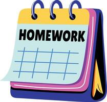A flat sticker of a calendar depicting homework schedule vector