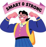 A flat sticker of a student with smart and strong typography vector
