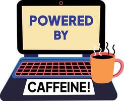 Flat sticker of a laptop and mug depicting caffeine break vector