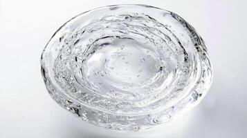 Transparent glass bowl with water and air bubbles on white background photo