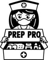 A glyph sticker of a medical nurse with prep pro typography vector