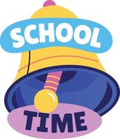 A flat sticker of a bell with school time typography vector
