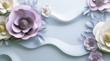 Elegant paper flower art with pastel colors and leaf accents photo