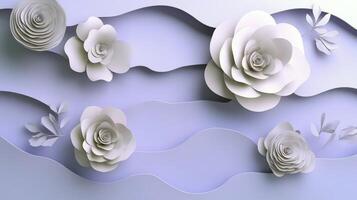 Elegant paper flowers intricate white 3d floral design on soft pastel background photo