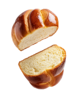 Floating Halved Brioche Bread with Golden Glossy Crust png