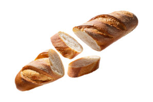 Freshly Baked Baguette with Floating Slices png