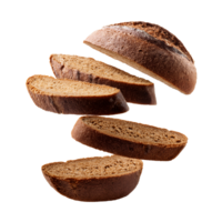 Floating Sliced Rye Bread with Rustic Crust png