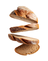 Floating Loaf of Bread Sliced into Multiple Pieces png